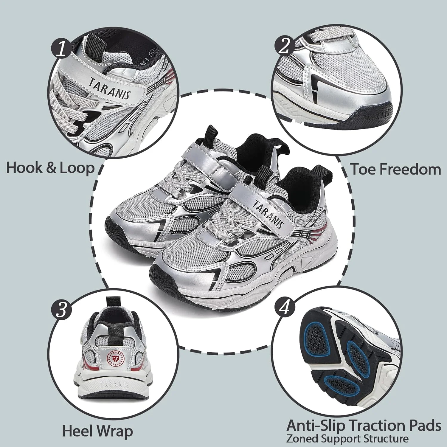 کفش های تارانیس مخصوص کودکان دخترانه و پسرانه، کفش ورزشی بچه گانه، کفش تنیس لغزنده و راحت، نقره ای، سایز 13 کودک کفش های تارانیس مخصوص کودکان دخترانه و پسرانه، کفش ورزشی بچه گانه، کفش تنیس لغزنده و راحت، نقره ای، سایز 13 کودک