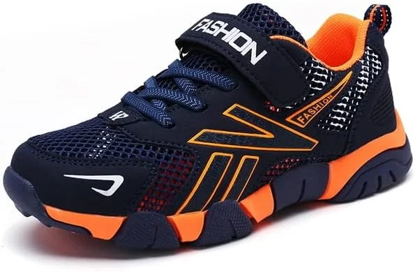 کفش ورزشی توری تنفسی تک لایه تابستانی پسرانه، کفش های کتانی ضد لغزش غیر رسمی فضای باز، راحت، سبک وزن، مناسب پیاده روی و دویدن (نارنجی 33)