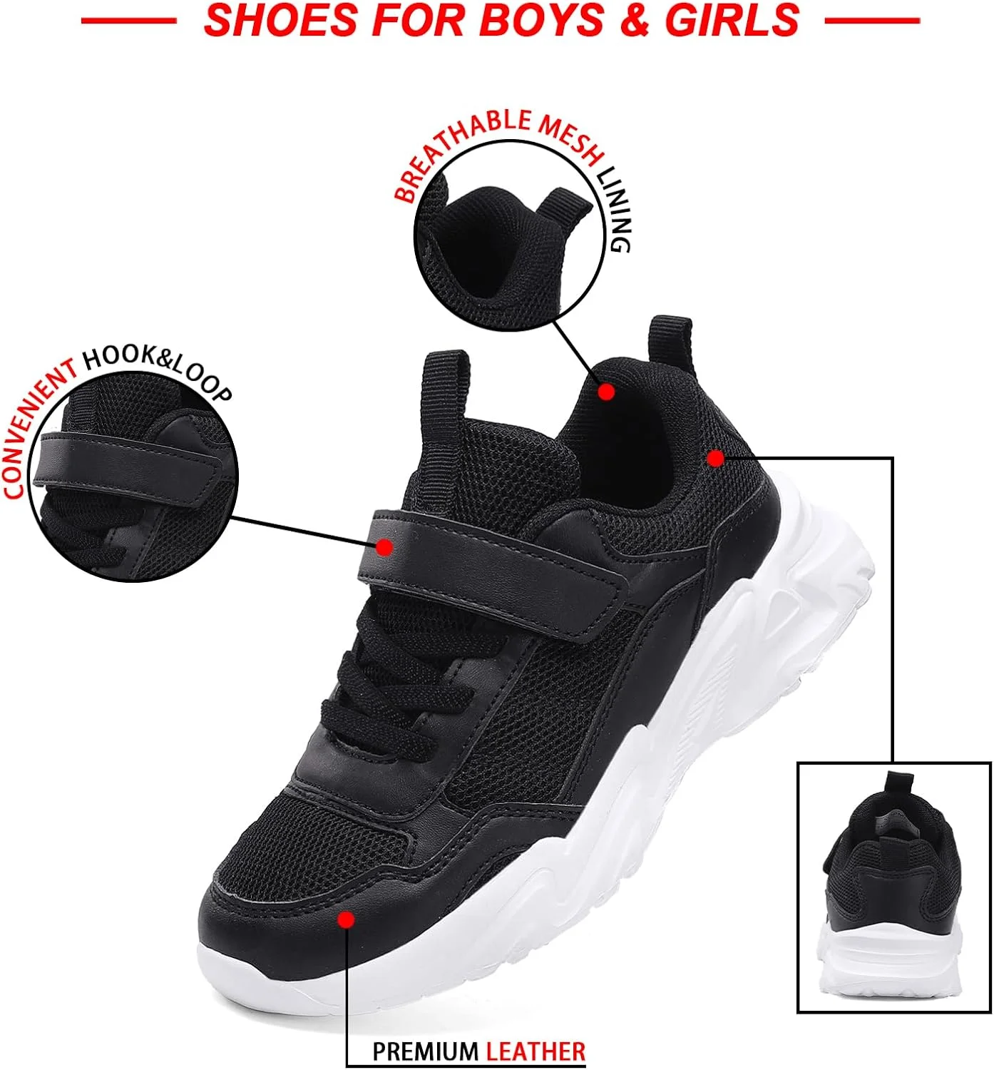 کفش تنیس مشکی بچگانه اسپرت تنفسی برای پسران دخترانه، کفش های دویدن سبک وزن بچه گانه/کودک نوپا/بچه بزرگ، کفش های ورزشی