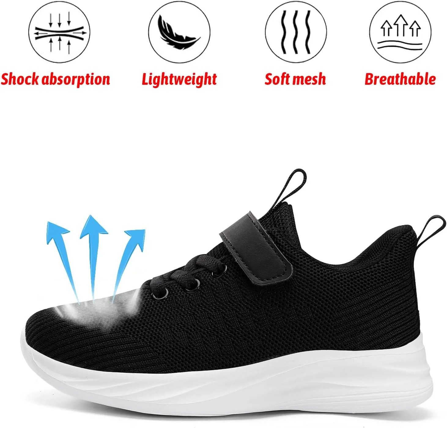 کفش ورزشی مشکی پسرانه و دخترانه SOPMDH، کفش تنیس تنفسی برای کودکان، کفش ورزشی سالن ورزشی