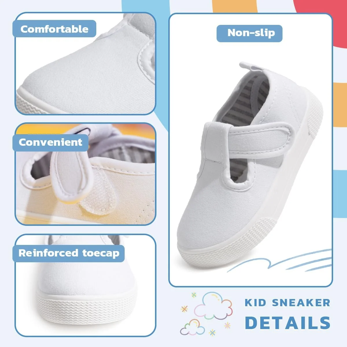 کفش‌های کتانی بوم پسرانه و دخترانه Sonsage، زیره نرم، کفش‌های بند T، سبک وزن، راحت، تخت‌های کلاسیک، کفش ضد لغزش برای کودکان کوچک