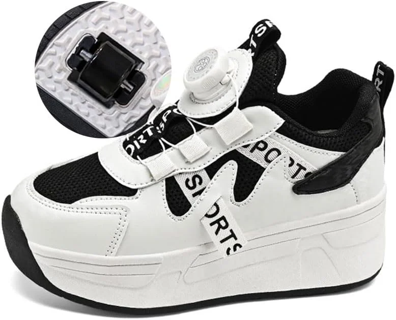 کفش های اسکیت غلتکی بچه گانه، کتانی پسرانه و دخترانه، کفش های پارکور فضای باز با 2 چرخ برای پسران و دختران، کفش های اسکیت بورد یونیسکس جمع شونده برای ورزش های پارکی و پیاده روی کودکان