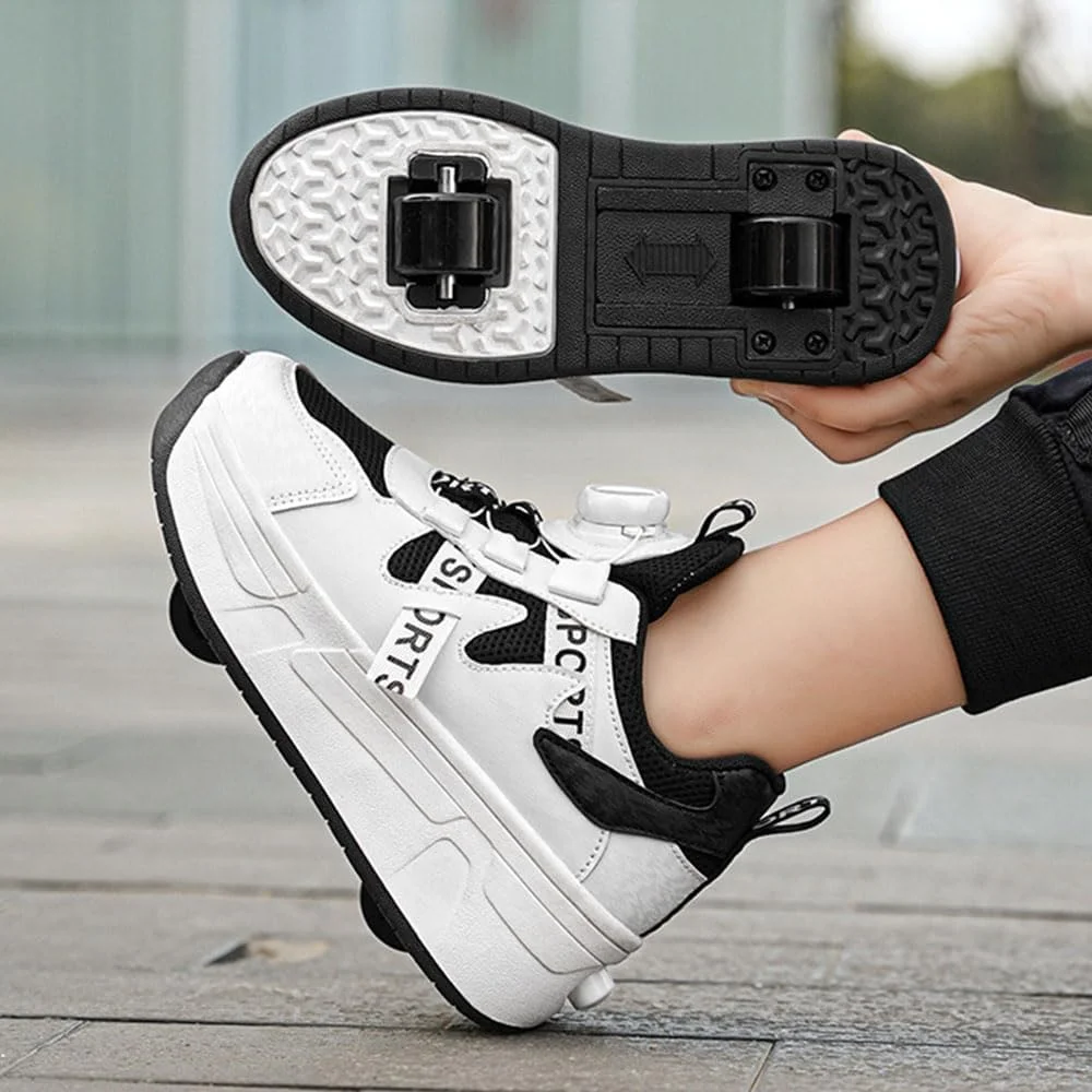 کفش های اسکیت غلتکی بچه گانه، کتانی پسرانه و دخترانه، کفش های پارکور فضای باز با 2 چرخ برای پسران و دختران، کفش های اسکیت بورد یونیسکس جمع شونده برای ورزش های پارکی و پیاده روی کودکان