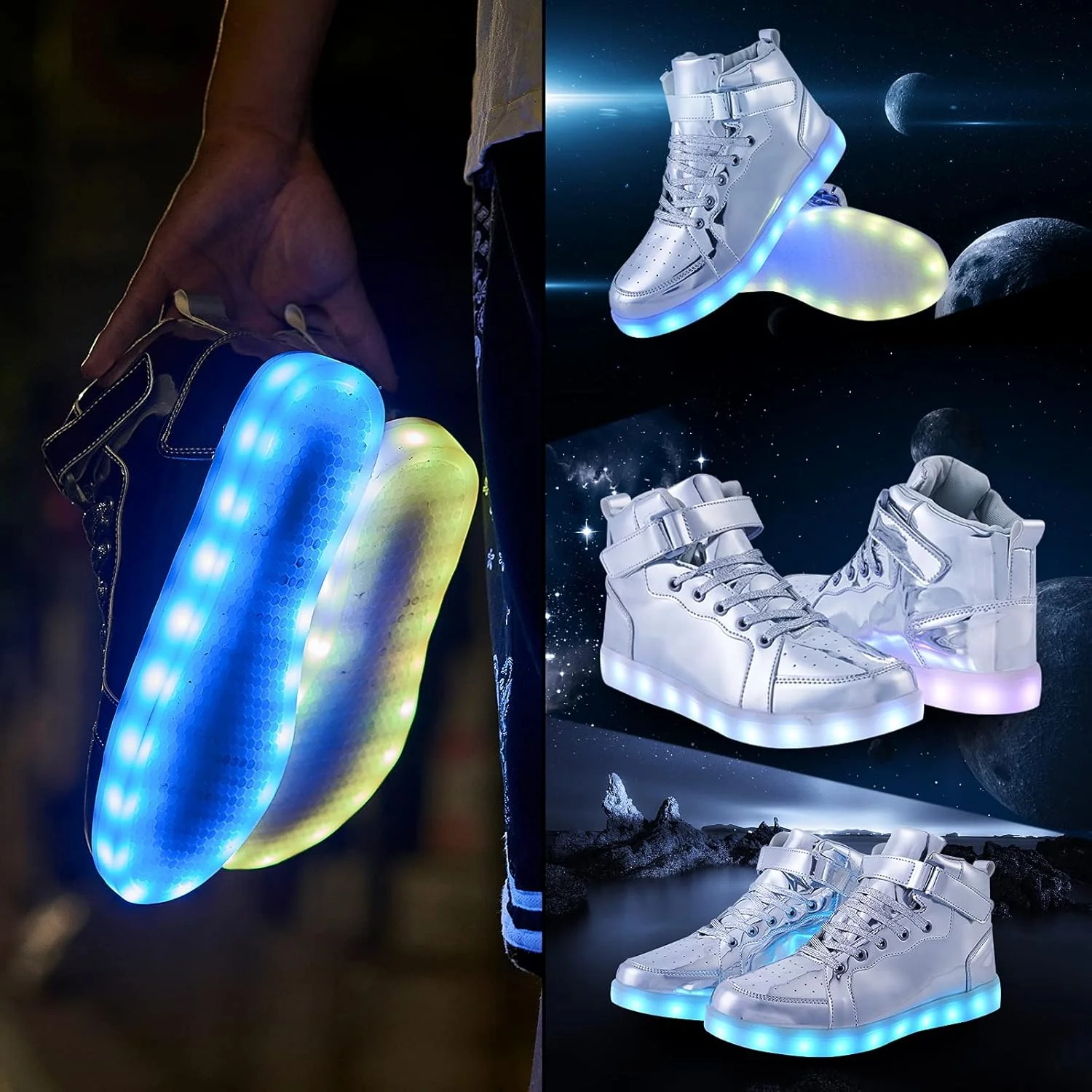 کفشهای چراغدار LED بچهگانه PYYIQI، کفشهای کتانی ساق بلند برای پسران و دختران، کفشهای رقص هیپهاپ برای جشن هالووین و کریسمس با شارژ USB کفشهای چراغدار LED بچهگانه PYYIQI، کفشهای کتانی ساق بلند برای پسران و دختران، کفشهای رقص هیپهاپ برای جشن هالووین و کریسمس با شارژ USB