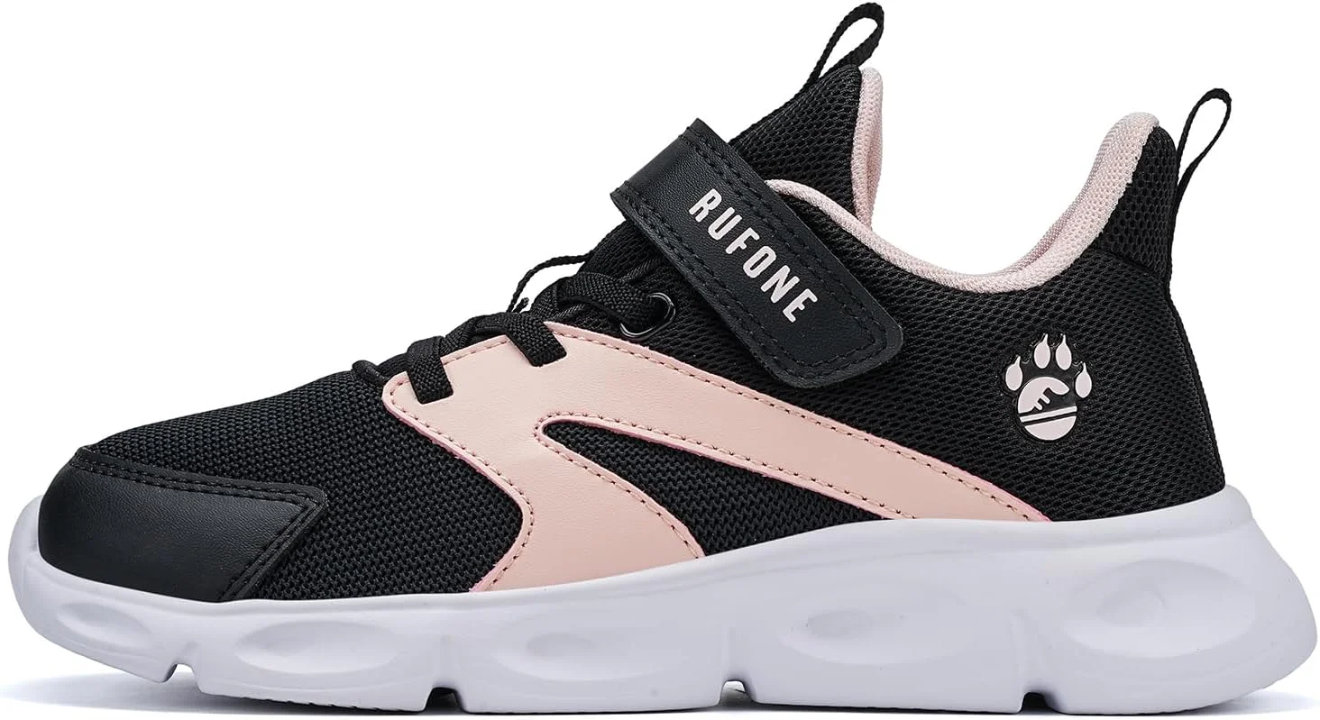 کفش ورزشی بچگانه پسرانه دخترانه، مناسب دویدن، تنیس، ضد لغزش، تنفس پذیر، مناسب برای پیاده روی و بازی در محوطه دانشگاه، مشکی_صورتی، سایز 4.5