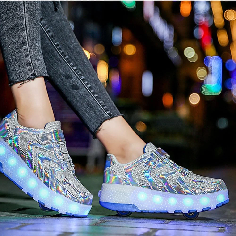 کفش های اسکیت غلتکی بچه گانه، کتانی برای پسران و دختران، USB شارژ چند رنگ LED خودکار جمع شونده اسکیت های فنی برای روشن کردن کتانی براق برای پسران دختران هدیه جدید