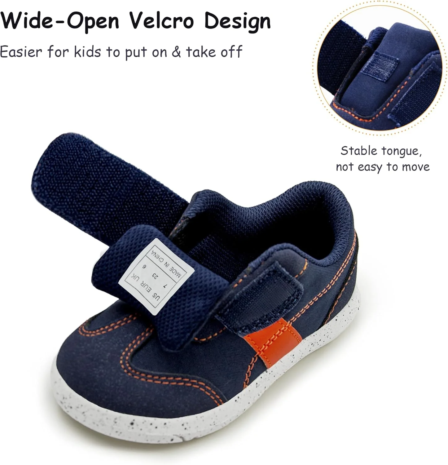 کفش های بوم اسکای ویل مناسب کودکان نوپا، پسرانه و دخترانه، کفش های کتانی با چسب نواری و پنجه پهن، مناسب پیاده روی با پای برهنه برای کودکان نوپا