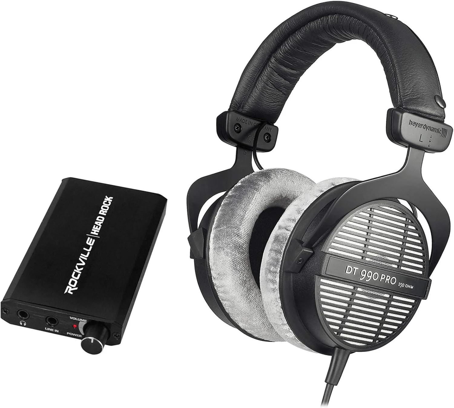 هدفون مانیتورینگ استودیویی پشت باز بیرداینامیک DT-990-PRO-250 به همراه آمپلی فایر هدفون شخصی RockvilIe HeadRock