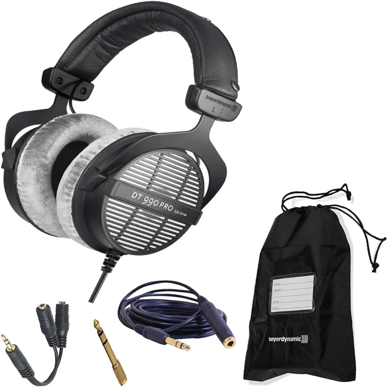 هدفون استودیویی پشت باز بیرداینامیک DT 990 Pro 250 اهم به همراه کیف نرم، اسپلیتر هدفون و موارد دیگر