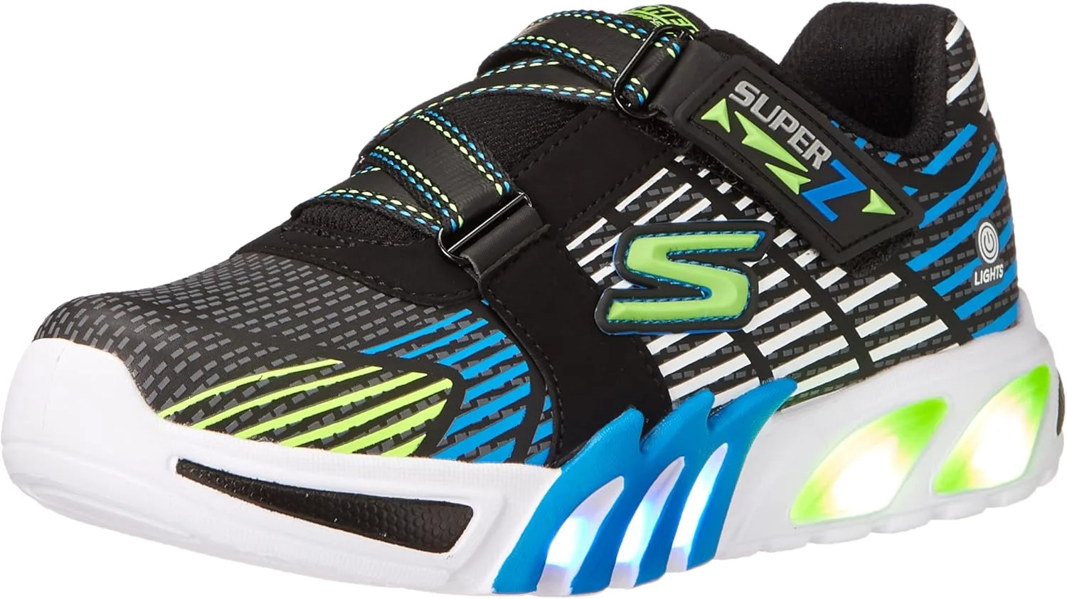 کفش ورزشی پسرانه اسکیچرز مدل 400136L، مشکی/آبی/لیمویی، سایز 3 کودکانه