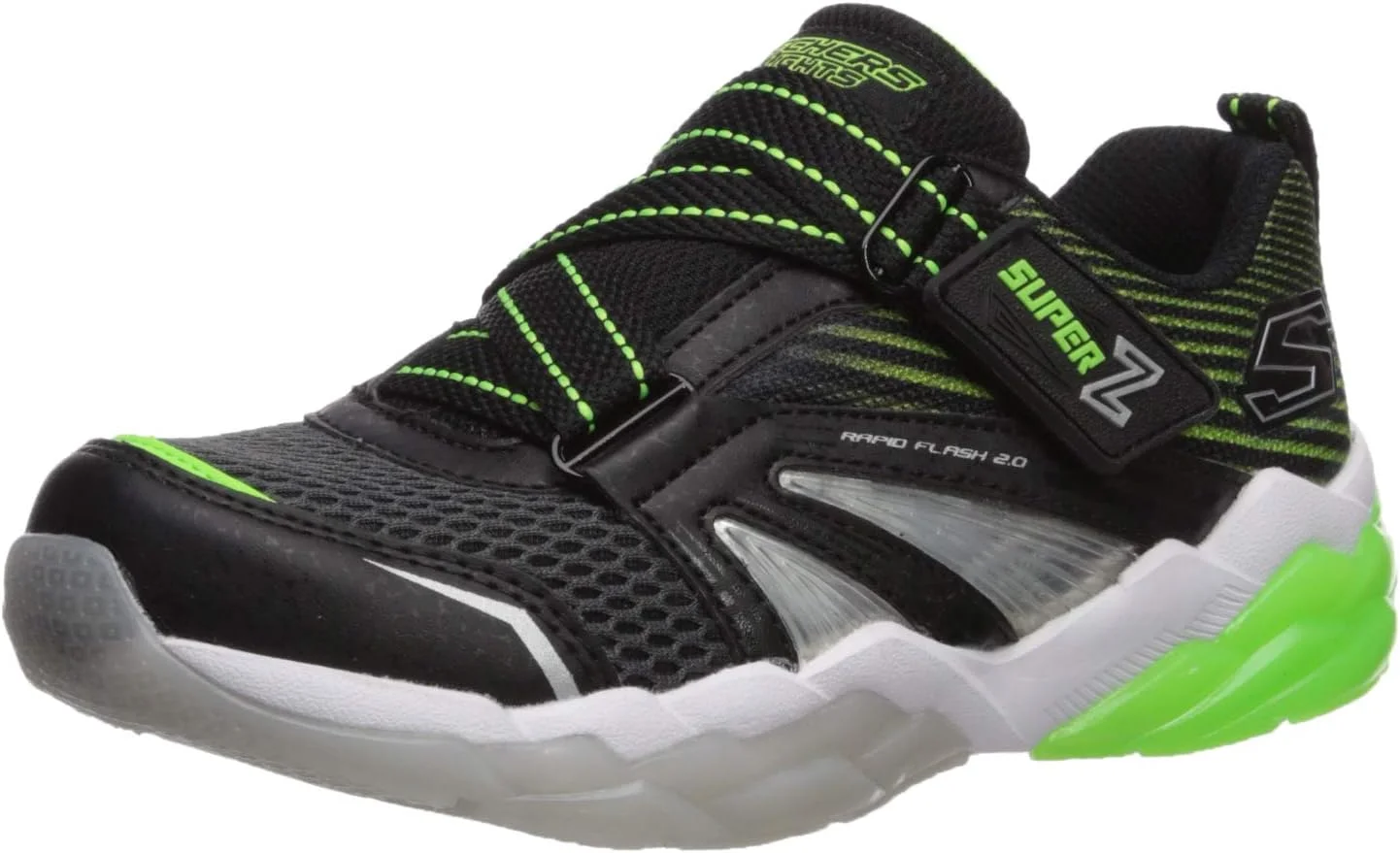 کفش ورزشی پسرانه اسکیچرز مدل Rapid Flash 2.0-SOLUXE، مشکی/لیمویی، سایز 11 متوسط ​​آمریکا