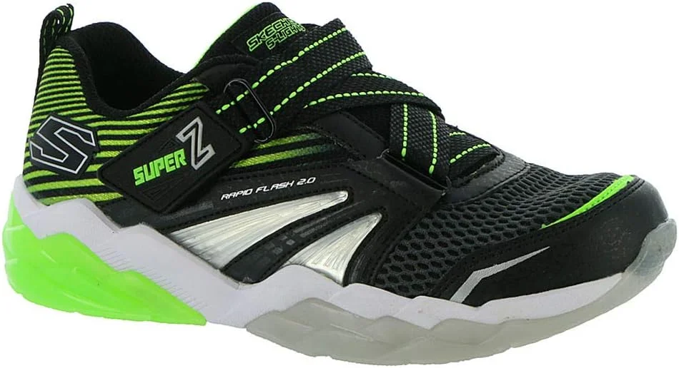 کفش ورزشی پسرانه اسکیچرز مدل Rapid Flash 2.0-SOLUXE، مشکی/لیمویی، سایز 11 متوسط ​​آمریکا