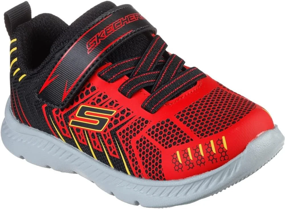 کفش کتانی پسرانه Skechers Comfy Flex 2.0-Tronox، مشکی قرمز بافت مصنوعی نوار زرد، سایز 6 کودک