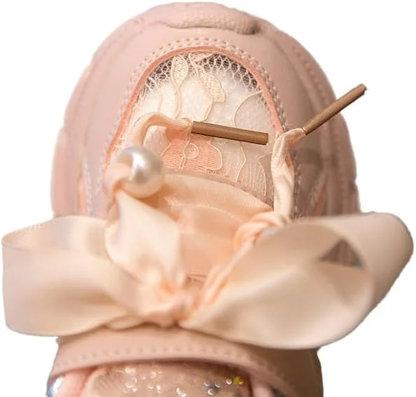 کفش کتانی دخترانه نقره ای silverQQdoll پرنسس با بند، تنفس پذیر، زنجیر مرواریدی، پاپیون، تزئین تولد، لوکس و ضد لغزش