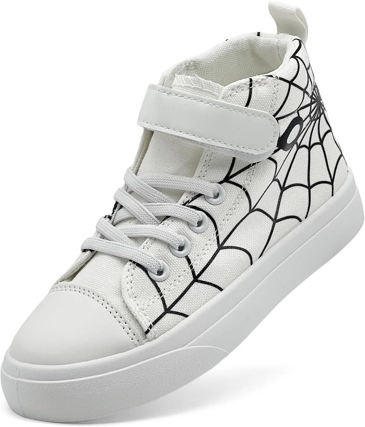 کفش های بچه گانه کانواس ساق بلند عنکبوتی، کفش های کلاسیک بند دار قابل تنظیم برای پسران دختران، کفش های تنیس غیر رسمی، کفش های ورزشی بسکتبال دویدن پیاده روی کودکان