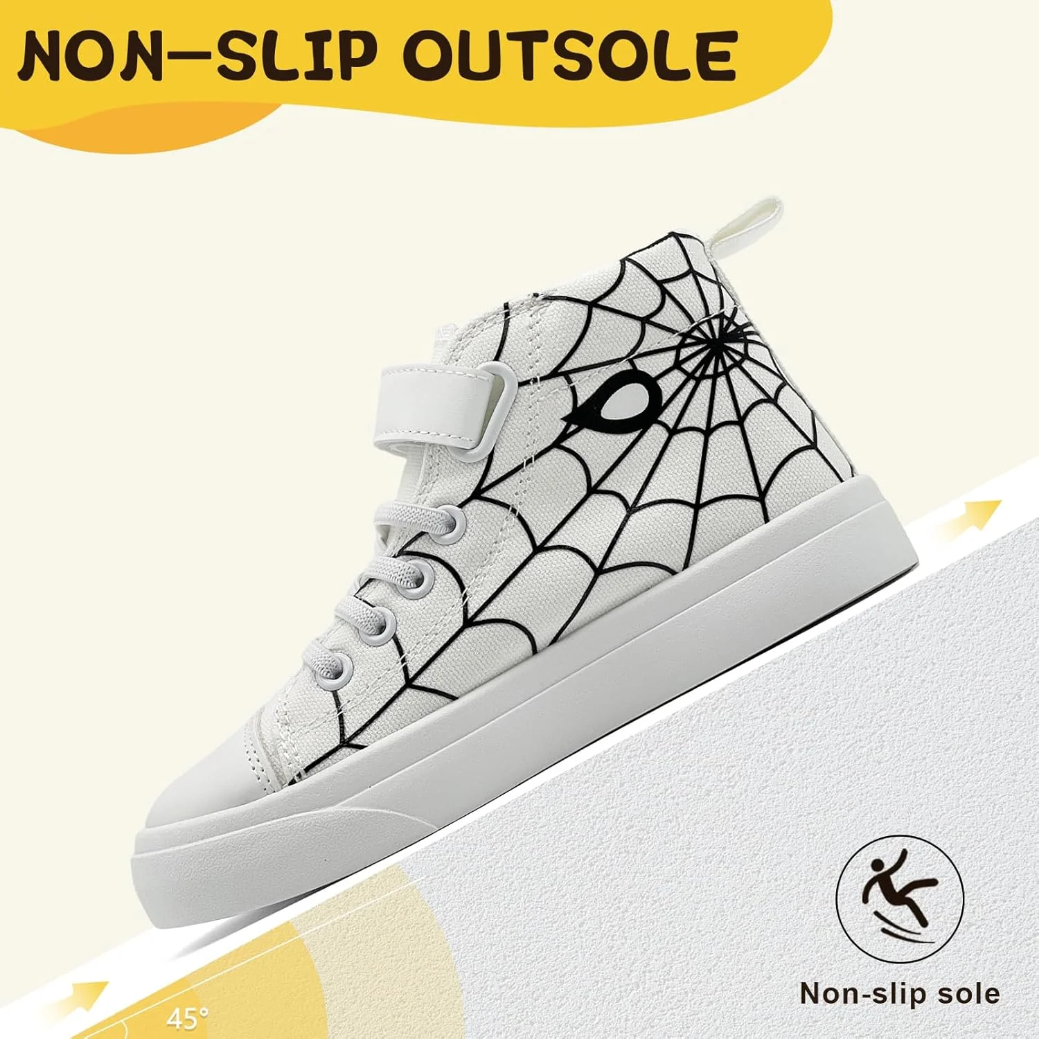 کفش های بچه گانه کانواس ساق بلند عنکبوتی، کفش های کلاسیک بند دار قابل تنظیم برای پسران دختران، کفش های تنیس غیر رسمی، کفش های ورزشی بسکتبال دویدن پیاده روی کودکان