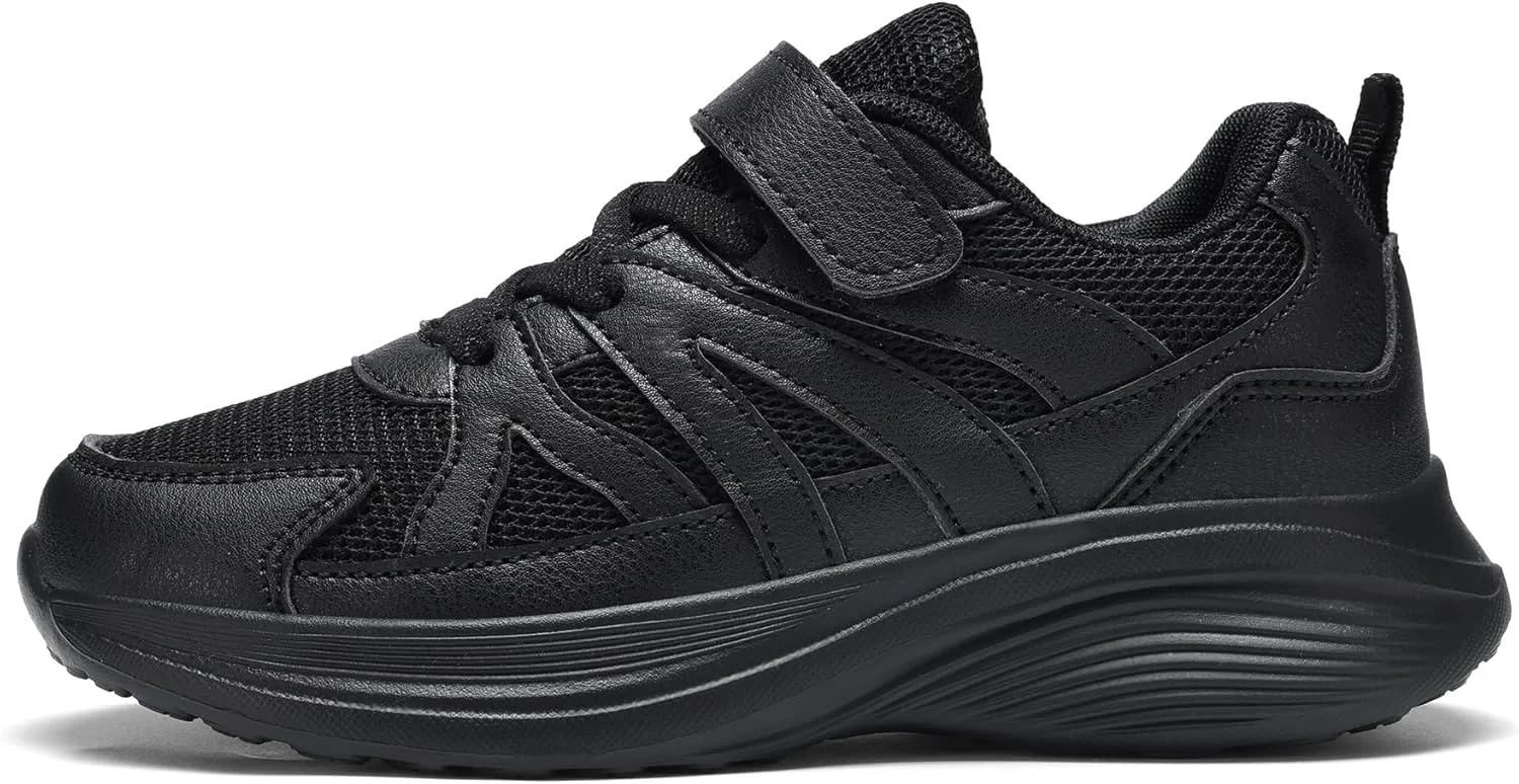 کفش تنیس پسرانه Santiro، کفش ورزشی دخترانه، کفش دویدن تنفسی بچگانه، مشکی یکدست، سایز 4 بچه بزرگ