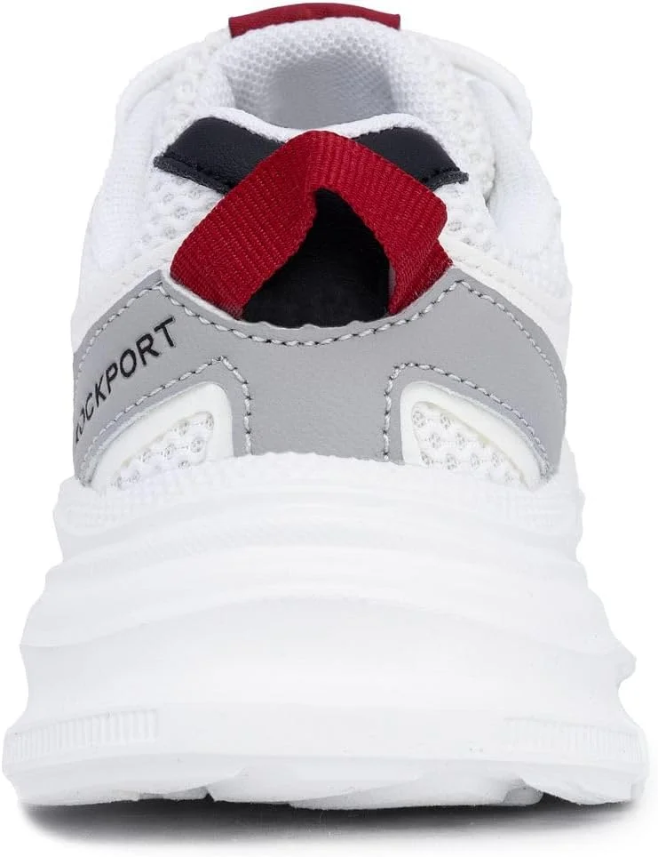 کفش ورزشی پسرانه راکپورت - طراحی توری بادوام و تنفسی با زیره بالشتکی برای راحتی - کفش های ورزشی برای پیاده روی، دویدن و مدرسه بند دار/بانجی (بچه های بزرگ و بچه های کوچک)، سفید خاکستری، سایز 5
