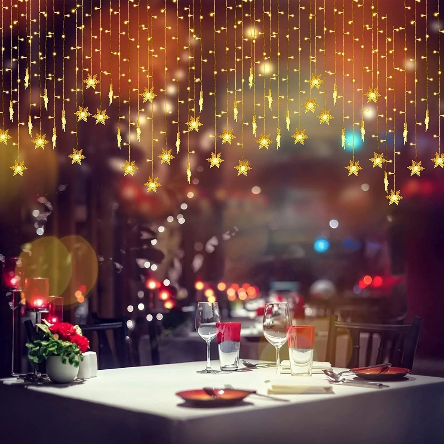 چراغ های ریسه ای دانه برف کریسمس GGEROU - چراغ های یخی دانه برفی LED به طول 4 متر با 19 آویز، 8 حالت نور پری پرده ای قابل اتصال برای اتاق خواب/عروسی/مهمانی (نور گرم، کنترل از راه دور)
