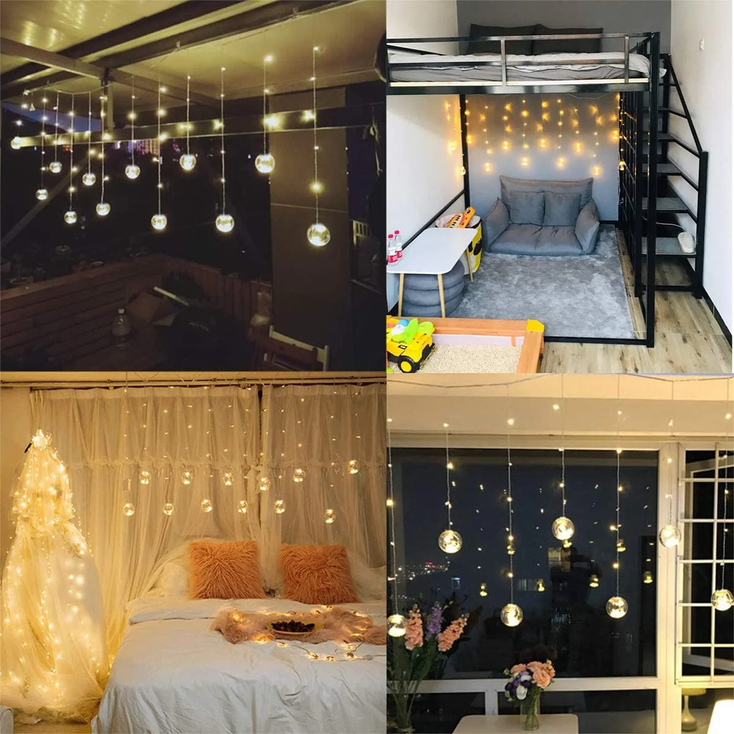 چراغ های رشته ای ستاره ماه خورشیدی GGEROU، 138 LED چراغ پرده ای خورشیدی، 8 حالت نورپردازی ضد آب چراغ پری چشمک زن برای حیاط خلوت رمضان عید مبارک (توپ آرزو)