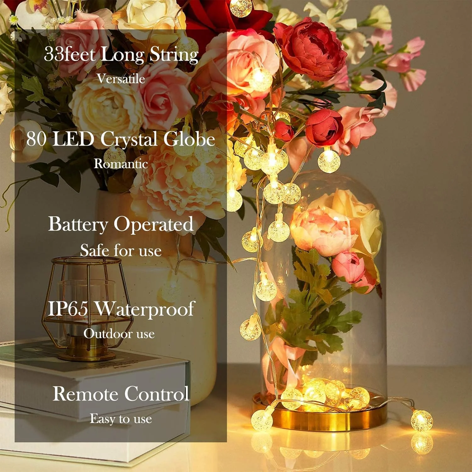 چراغ های رشته ای کروی ANJAYLIA با طول 10 متر و 80 LED، با باتری و کنترل از راه دور، ضد آب، مناسب برای آویزان کردن در داخل و خارج از منزل، کریسمس، مهمانی، پاسیو، باغ و عروسی چراغ های رشته ای کروی ANJAYLIA با طول 10 متر و 80 LED، با باتری و کنترل از راه دور، ضد آب، مناسب برای آویزان کردن در داخل و خارج از منزل، کریسمس، مهمانی، پاسیو، باغ و عروسی