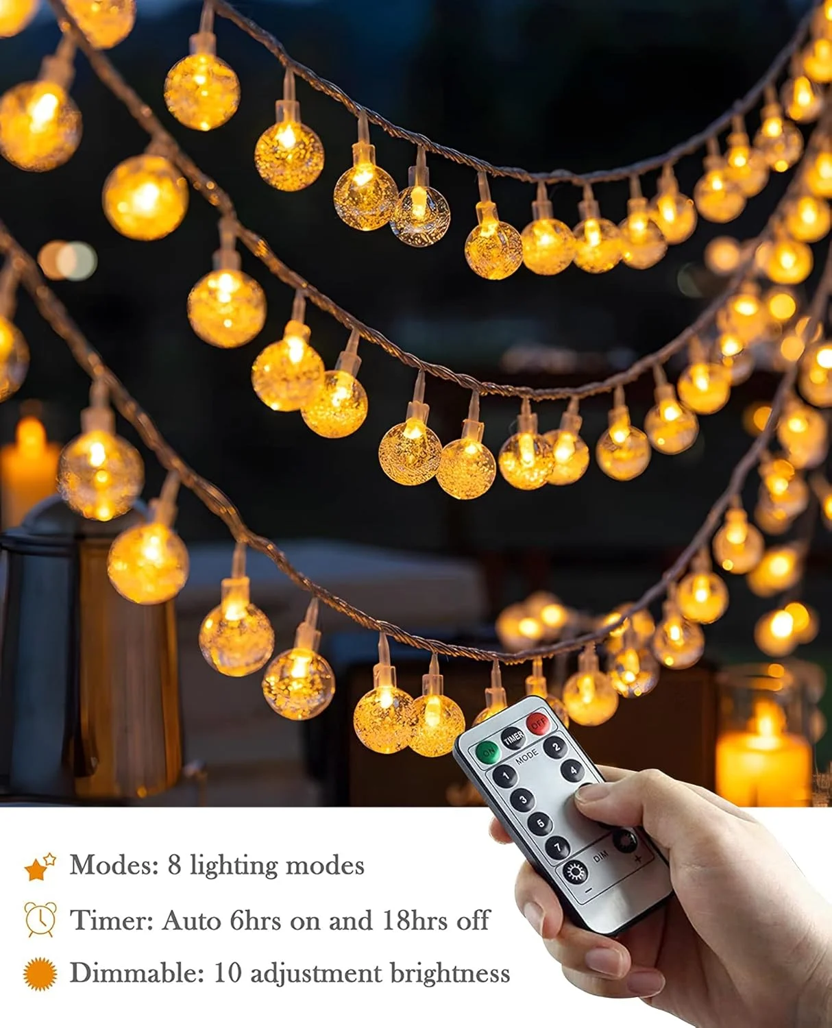 چراغ های رشته ای کروی ANJAYLIA با طول 10 متر و 80 LED، با باتری و کنترل از راه دور، ضد آب، مناسب برای آویزان کردن در داخل و خارج از منزل، کریسمس، مهمانی، پاسیو، باغ و عروسی چراغ های رشته ای کروی ANJAYLIA با طول 10 متر و 80 LED، با باتری و کنترل از راه دور، ضد آب، مناسب برای آویزان کردن در داخل و خارج از منزل، کریسمس، مهمانی، پاسیو، باغ و عروسی