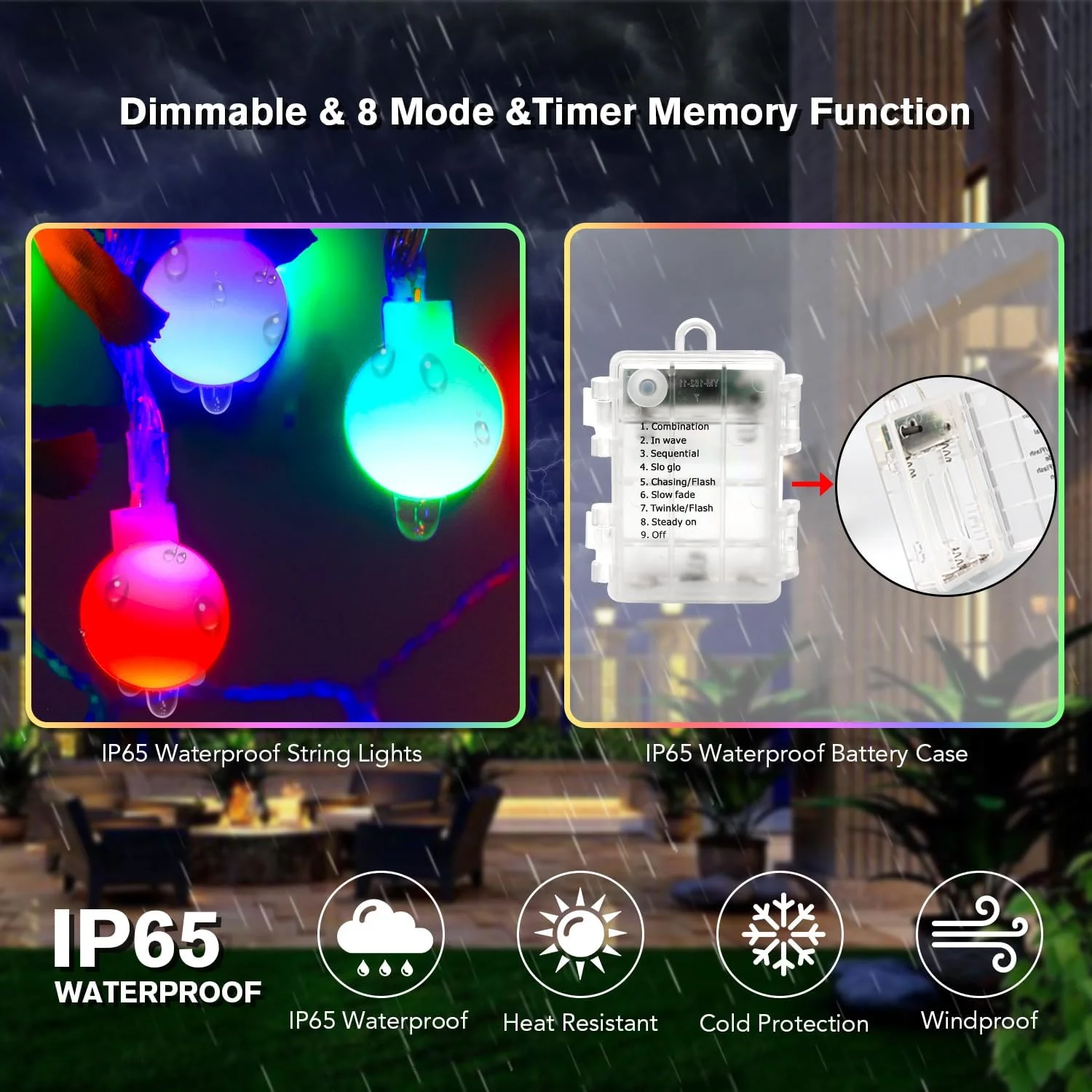 چراغ های رشته ای کروی 64 LED ANJAYLIA با باتری چراغ های رشته ای کروی 64 LED ANJAYLIA با باتری