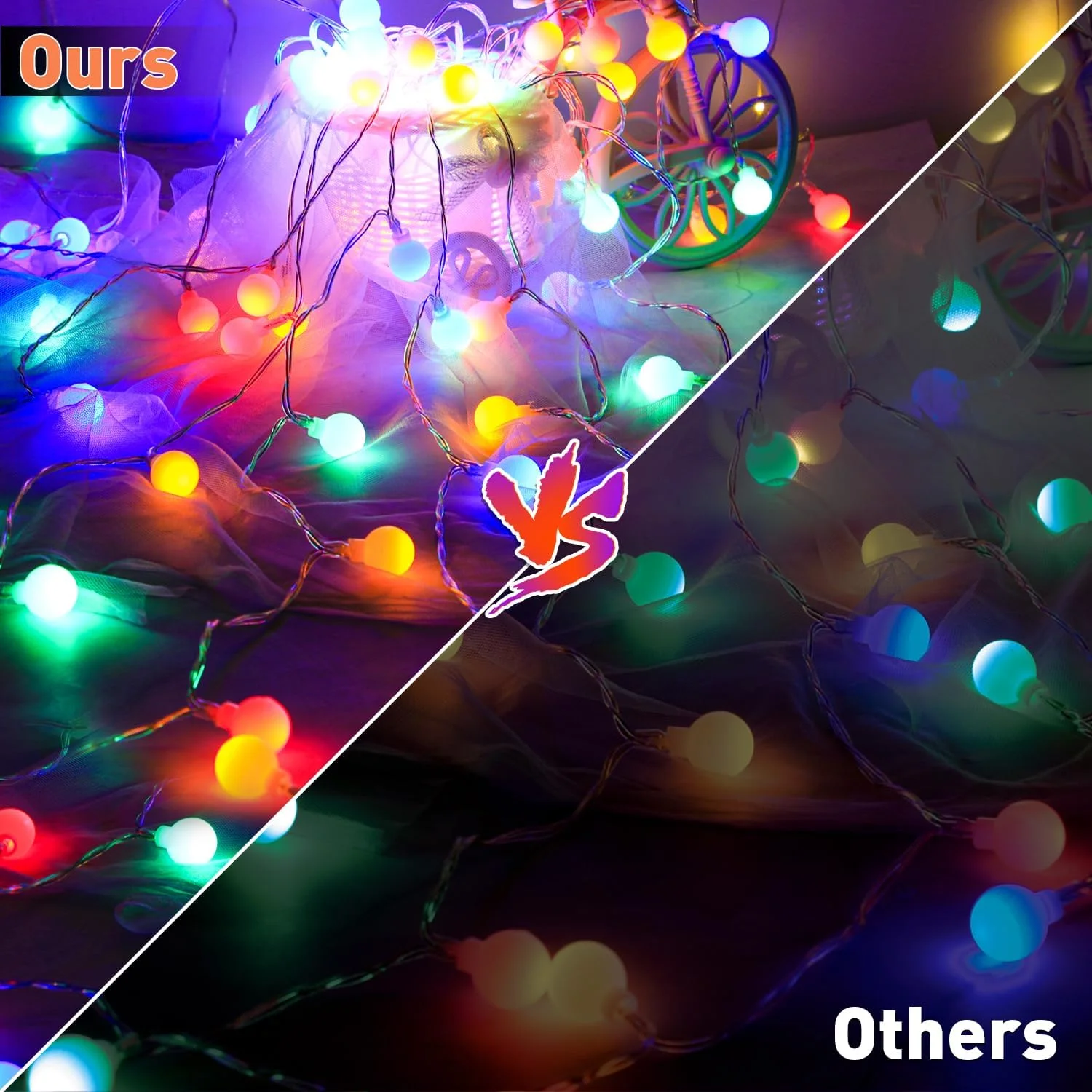 چراغ های رشته ای کروی 64 LED ANJAYLIA با باتری چراغ های رشته ای کروی 64 LED ANJAYLIA با باتری