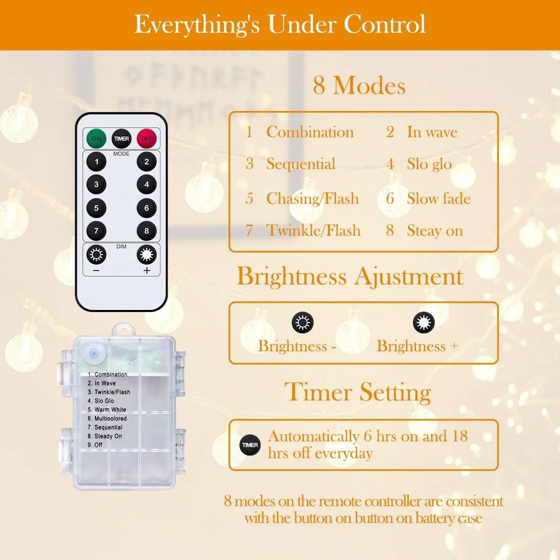 چراغ های رشته ای کروی ANJAYLIA با طول 10 متر و 80 LED، با باتری و کنترل از راه دور، ضد آب، مناسب برای آویزان کردن در داخل و خارج از منزل، کریسمس، مهمانی، پاسیو، باغ و عروسی چراغ های رشته ای کروی ANJAYLIA با طول 10 متر و 80 LED، با باتری و کنترل از راه دور، ضد آب، مناسب برای آویزان کردن در داخل و خارج از منزل، کریسمس، مهمانی، پاسیو، باغ و عروسی