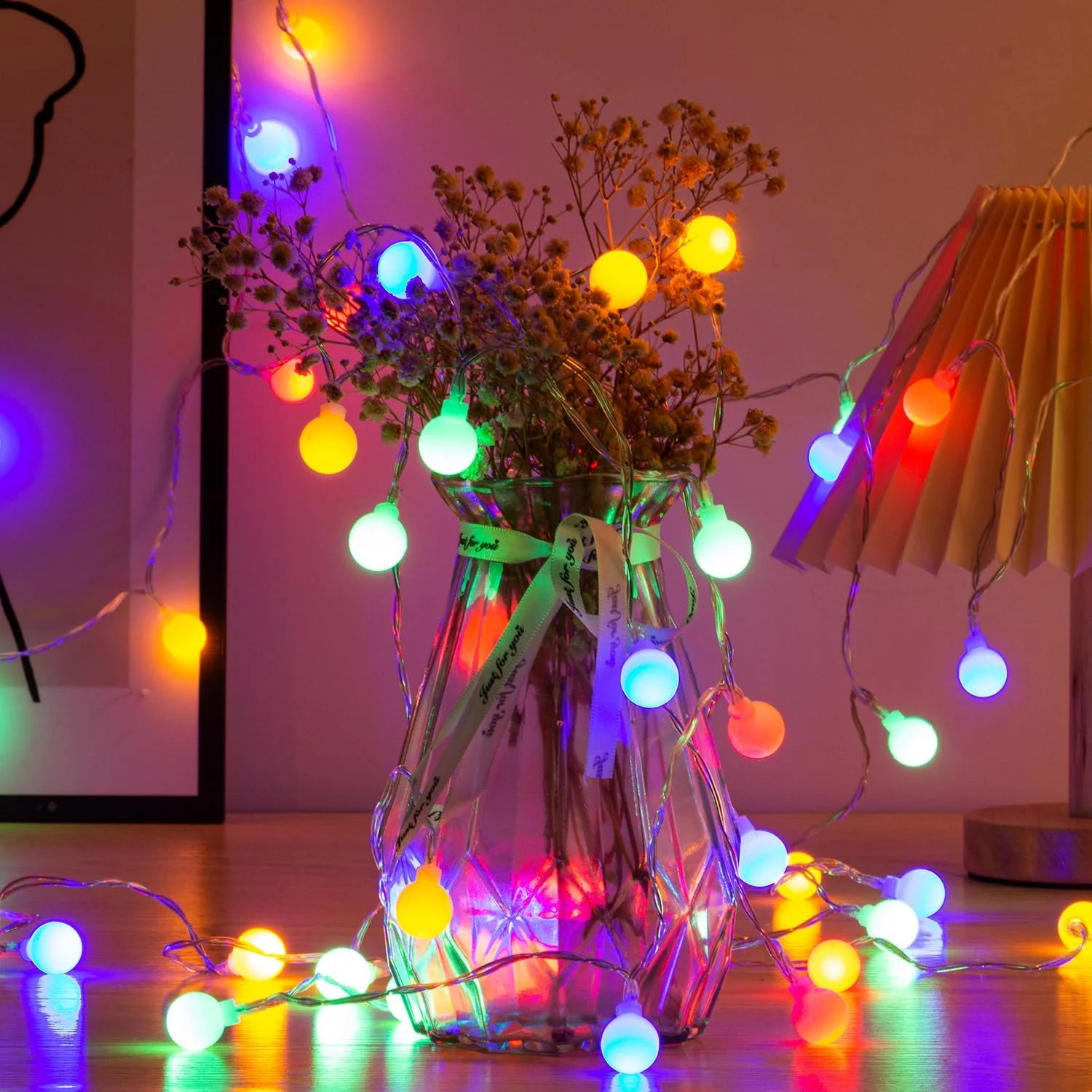 چراغ های رشته ای کروی 64 LED ANJAYLIA با باتری چراغ های رشته ای کروی 64 LED ANJAYLIA با باتری