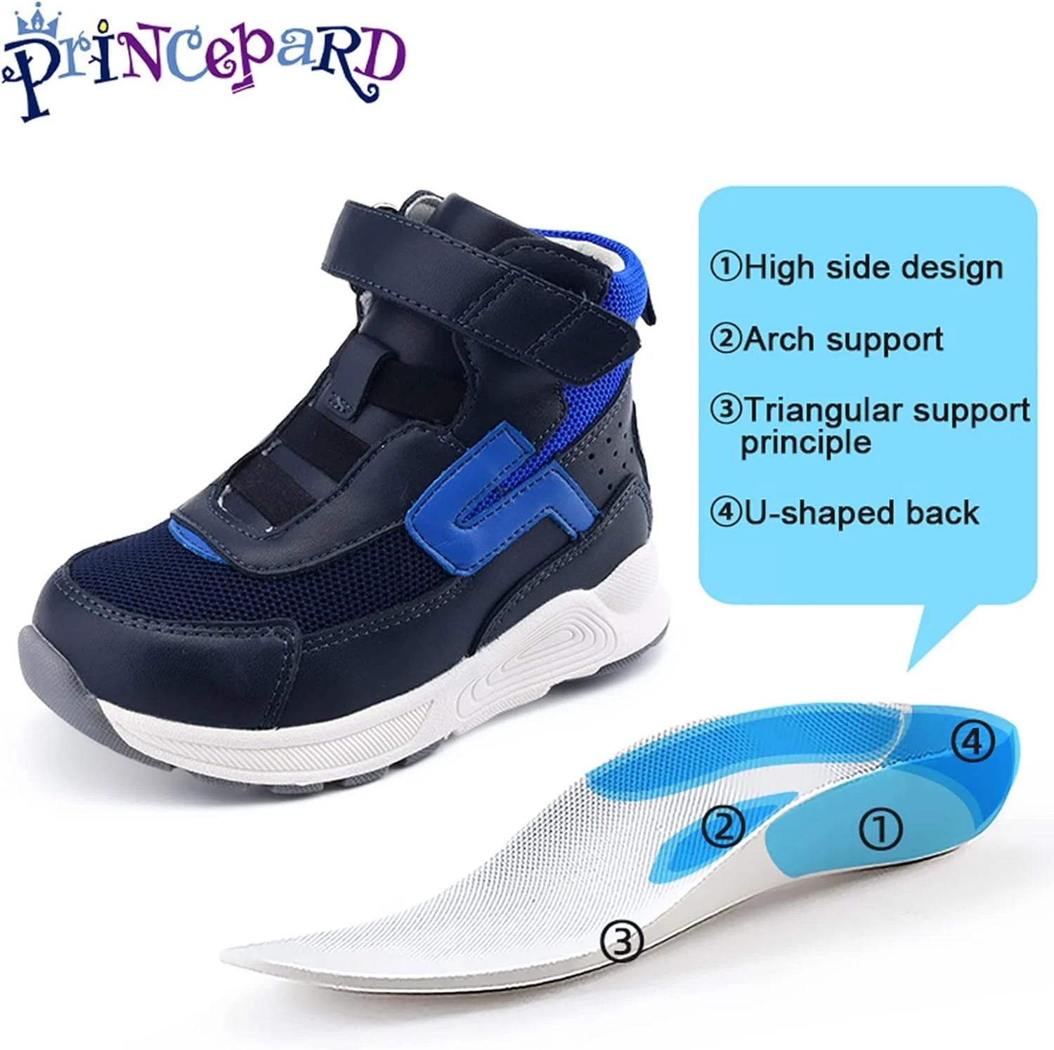 کفش‌های ارتوپدی برای کودکان، کفش‌های ورزشی اصلاحی ساق بلند با پشتیبانی از قوس و مچ پا برای پای صاف دختران و پسران، زیره‌های ضد لغزش