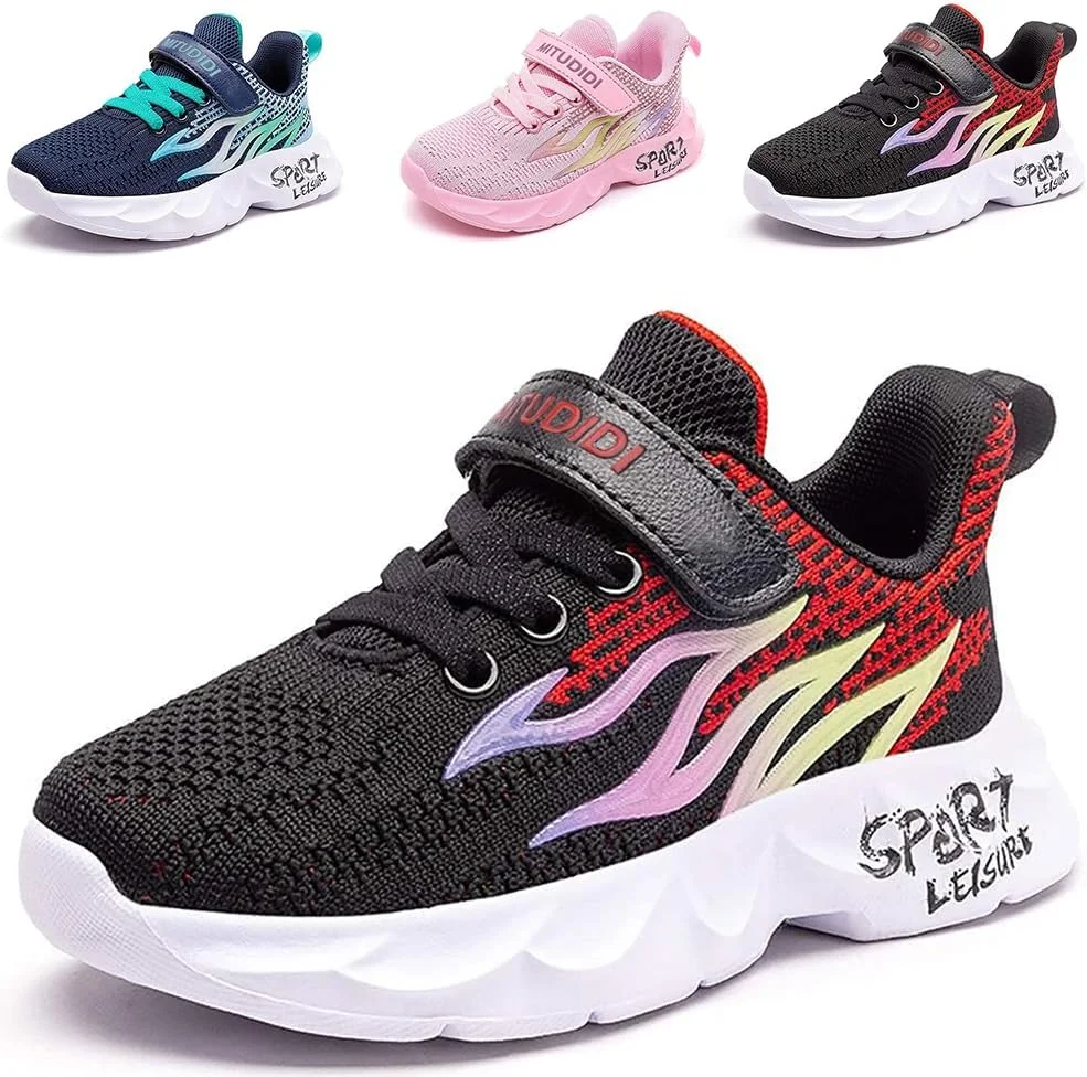 کفش ورزشی بچگانه PHMNZIP، مناسب دختران و پسران، کفش دویدن، کفش کتانی مد روز، کفش ورزشی غیررسمی، کفش پیاده روی سبک وزن، ژیمناستیک برای کودکان یونی‌سکس، مشکی، آبی، صورتی