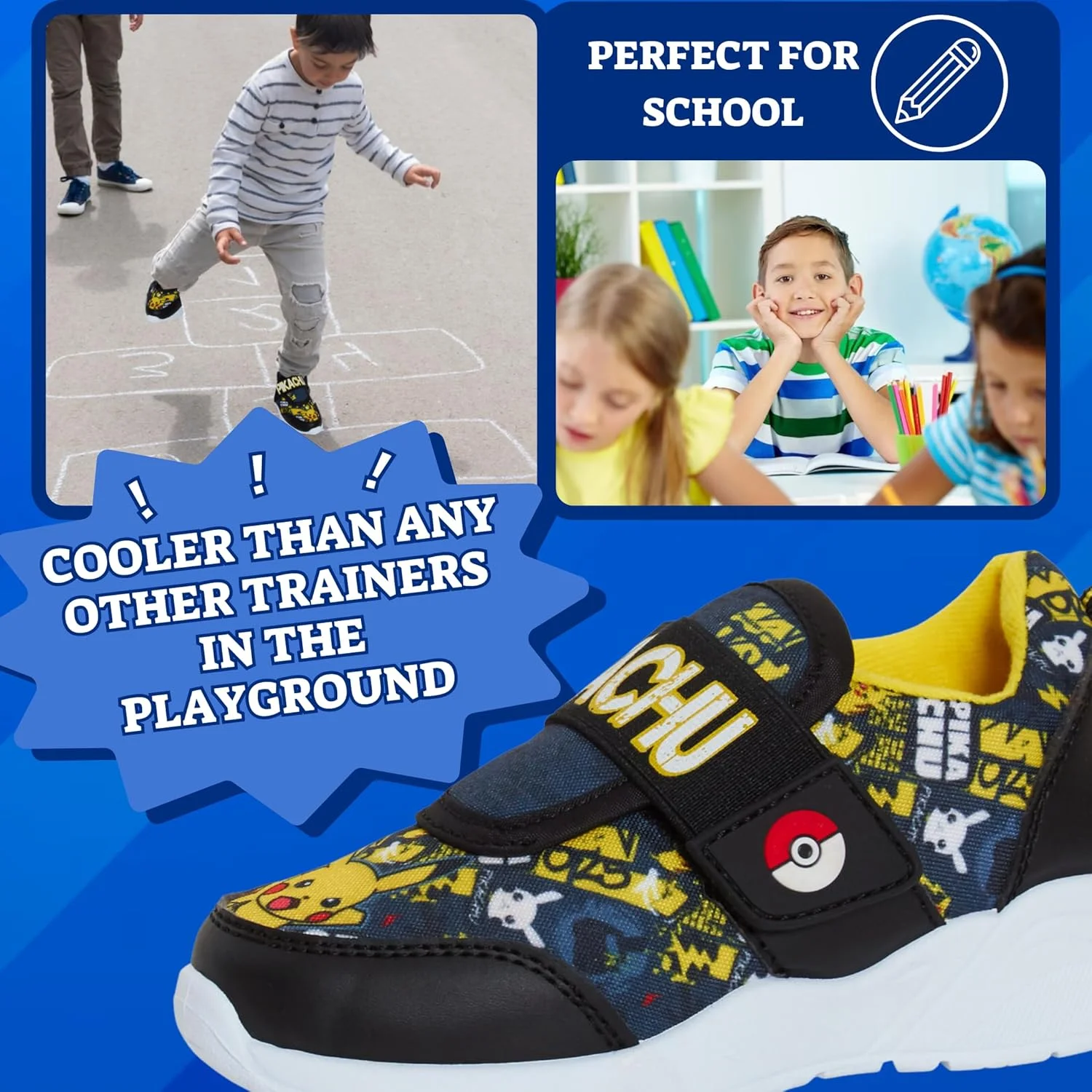 کفش ورزشی پوکمون پسرانه، طرح پیکاچو، چسبی، مناسب دویدن، مشکی، سایز 9