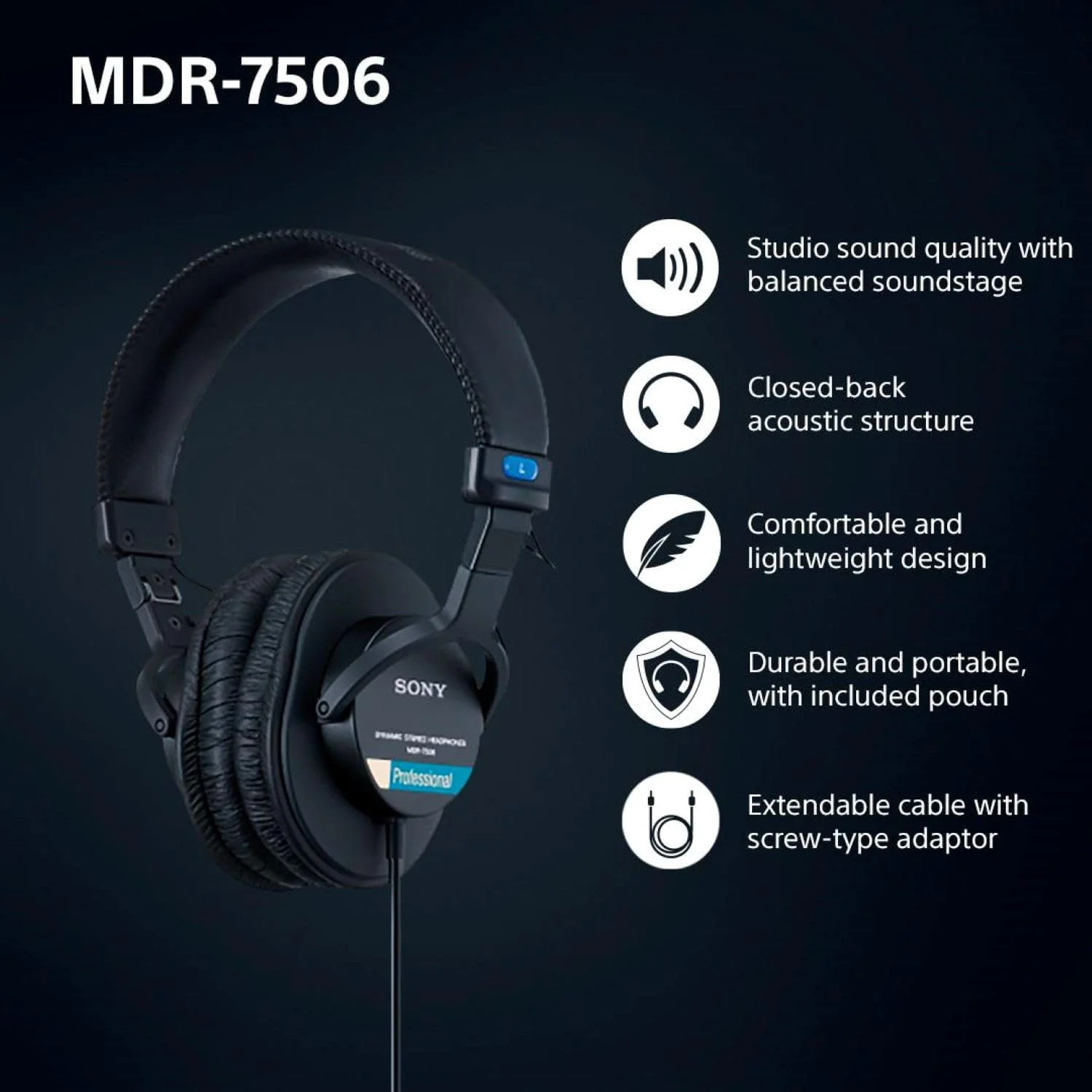 هدفون حرفه ای دیافراگم بزرگ سونی MDR7506، سیمی هدفون حرفه ای دیافراگم بزرگ سونی MDR7506، سیمی