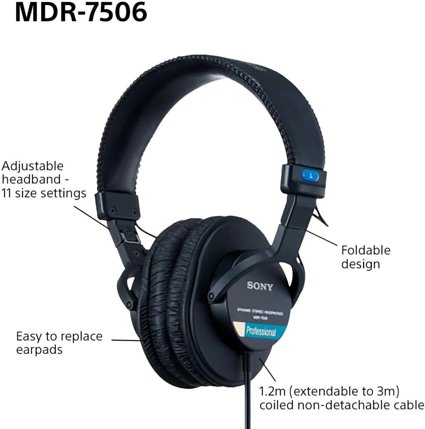 هدفون حرفه ای دیافراگم بزرگ سونی MDR7506، سیمی هدفون حرفه ای دیافراگم بزرگ سونی MDR7506، سیمی