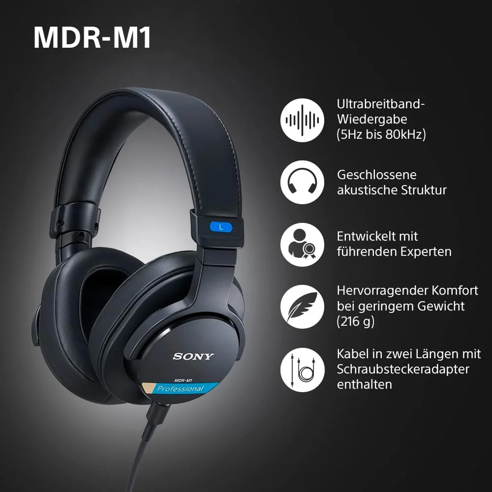 هدفون استودیویی پشت بسته سونی MDR-M1 - پخش سیمی فوق العاده پهن باند (5 هرتز - 80 کیلوهرتز)، ایده آل برای ضبط و میکس استودیویی، سبک وزن (216 گرم)، 2 کابل جداشدنی، مشکی هدفون استودیویی پشت بسته سونی MDR-M1 - پخش سیمی فوق العاده پهن باند (5 هرتز - 80 کیلوهرتز)، ایده آل برای ضبط و میکس استودیویی، سبک وزن (216 گرم)، 2 کابل جداشدنی، مشکی