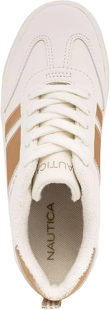 کفش های فشن روزمره دخترانه Nautica - کفش های کتانی راحت با زیره پلتفرم و بند برای پیاده روی و خیابان برای کودکان - تنفس پذیر، سبک وزن و انعطاف پذیر - ساق کوتاه - Scott-Bone Pale Gold - سایز 5