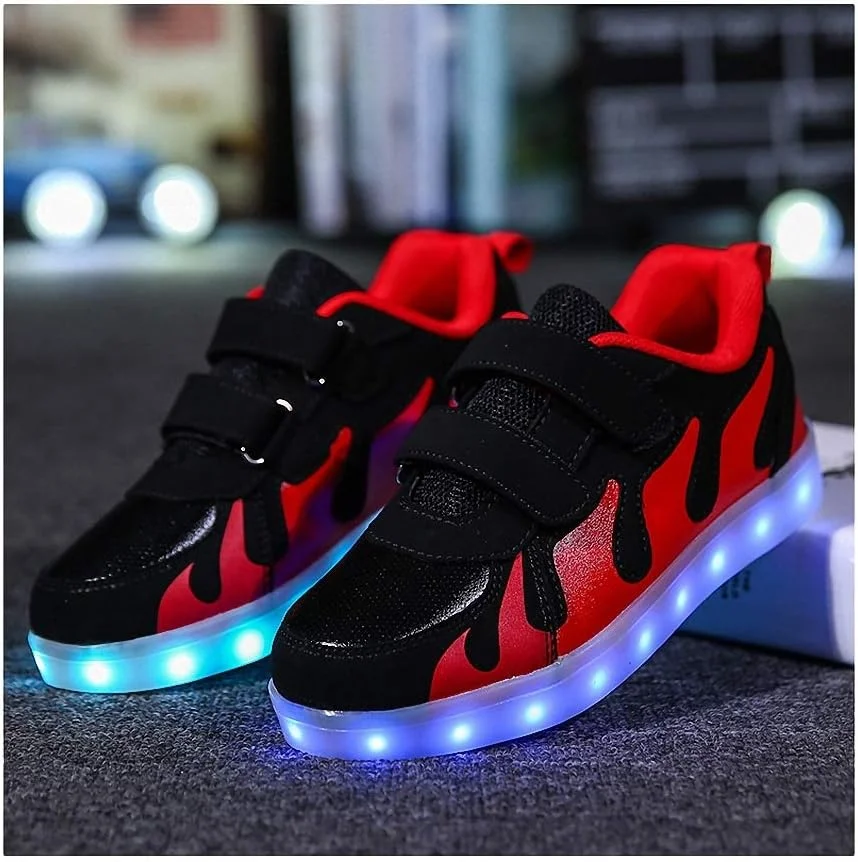 کفش‌های ال‌ای‌دی ساق کوتاه بچگانه، کفش‌های ال‌ای‌دی چشمک‌زن، چراغ‌های ال‌ای‌دی 7 رنگ، کفش‌های شارژی USB، کفش‌های دویدن، کتانی‌های مد روز شارژی درخشان برای پسران و دختران، قرمز، 34