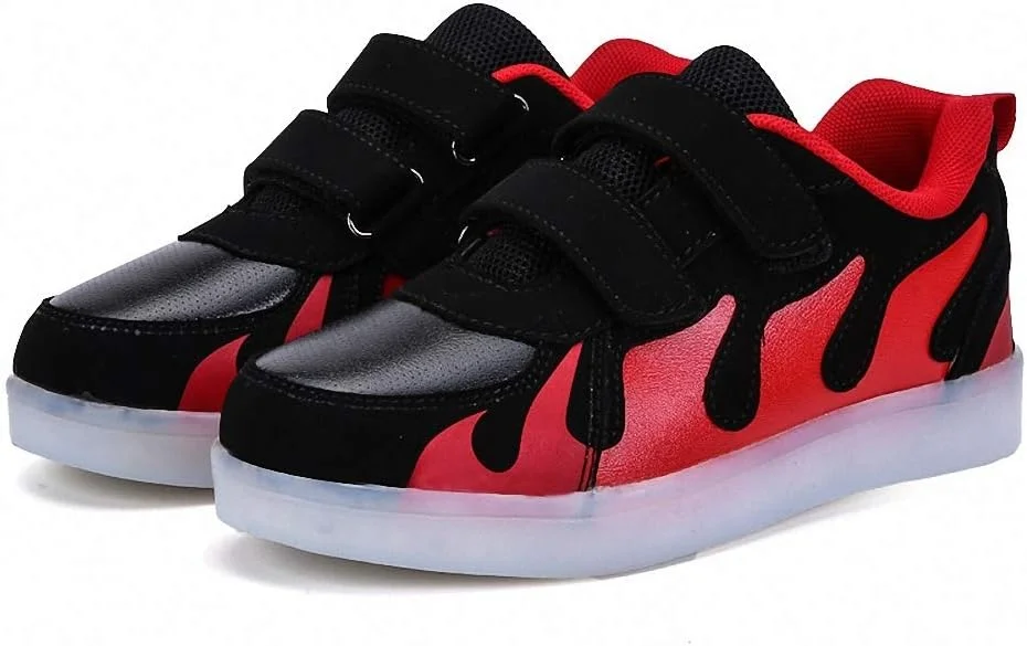 کفش‌های ال‌ای‌دی ساق کوتاه بچگانه، کفش‌های ال‌ای‌دی چشمک‌زن، چراغ‌های ال‌ای‌دی 7 رنگ، کفش‌های شارژی USB، کفش‌های دویدن، کتانی‌های مد روز شارژی درخشان برای پسران و دختران، قرمز، 34