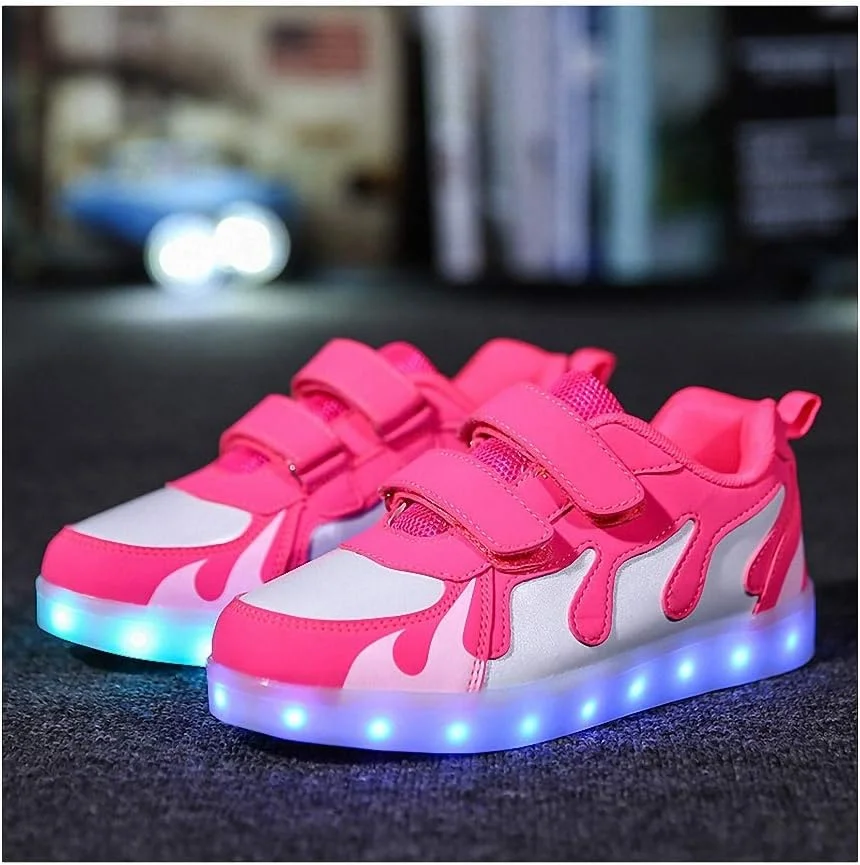 کفش‌های ال‌ای‌دی چراغ‌دار بچگانه Miarui، کفش‌های چشمک‌زن ال‌ای‌دی، چراغ‌های ال‌ای‌دی 7 رنگ، شارژ USB، کفش‌های دویدن، کتانی‌های مد روز شارژی، درخشان برای پسران و دختران، صورتی، 38