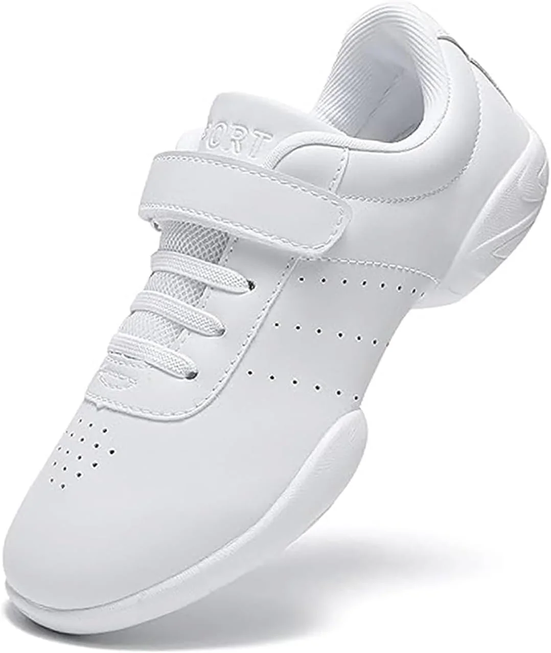 کفش های رقص تشویق دخترانه MEESLGOO سفید، کفش های ورزشی تمرینی تنیس پیاده روی مسابقه ای سفید دخترانه