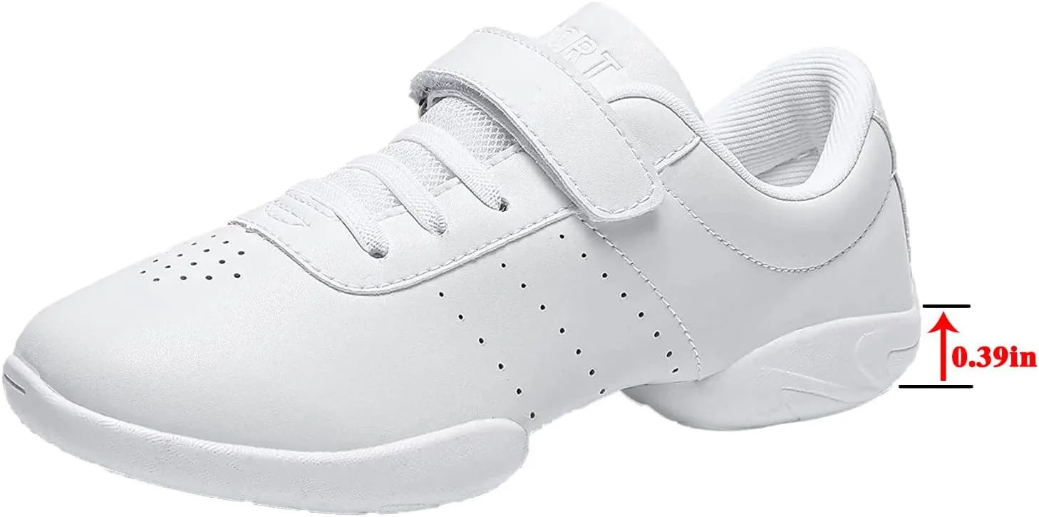 کفش های رقص تشویق دخترانه MEESLGOO سفید، کفش های ورزشی تمرینی تنیس پیاده روی مسابقه ای سفید دخترانه