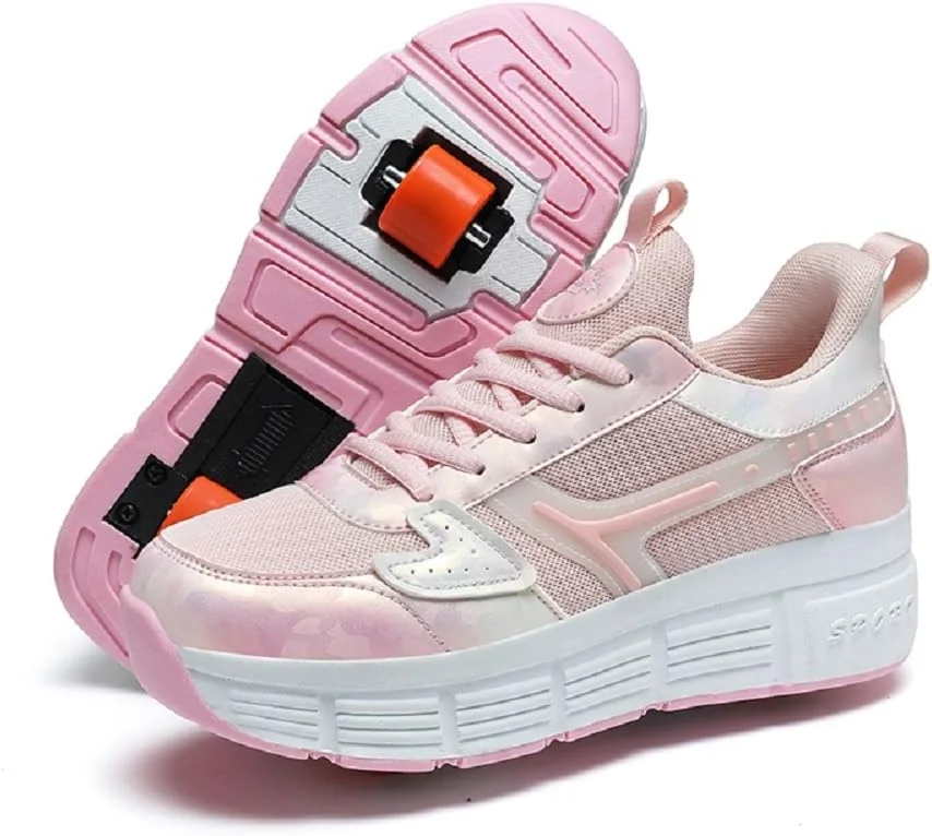 کفش های اسکیت غلتکی LYBANG برای کودکان با چرخ های دوبل اتوماتیک، کفش های اسکیت بورد، کفش های ورزشی فضای باز، مربیان ژیمناستیک کودکان