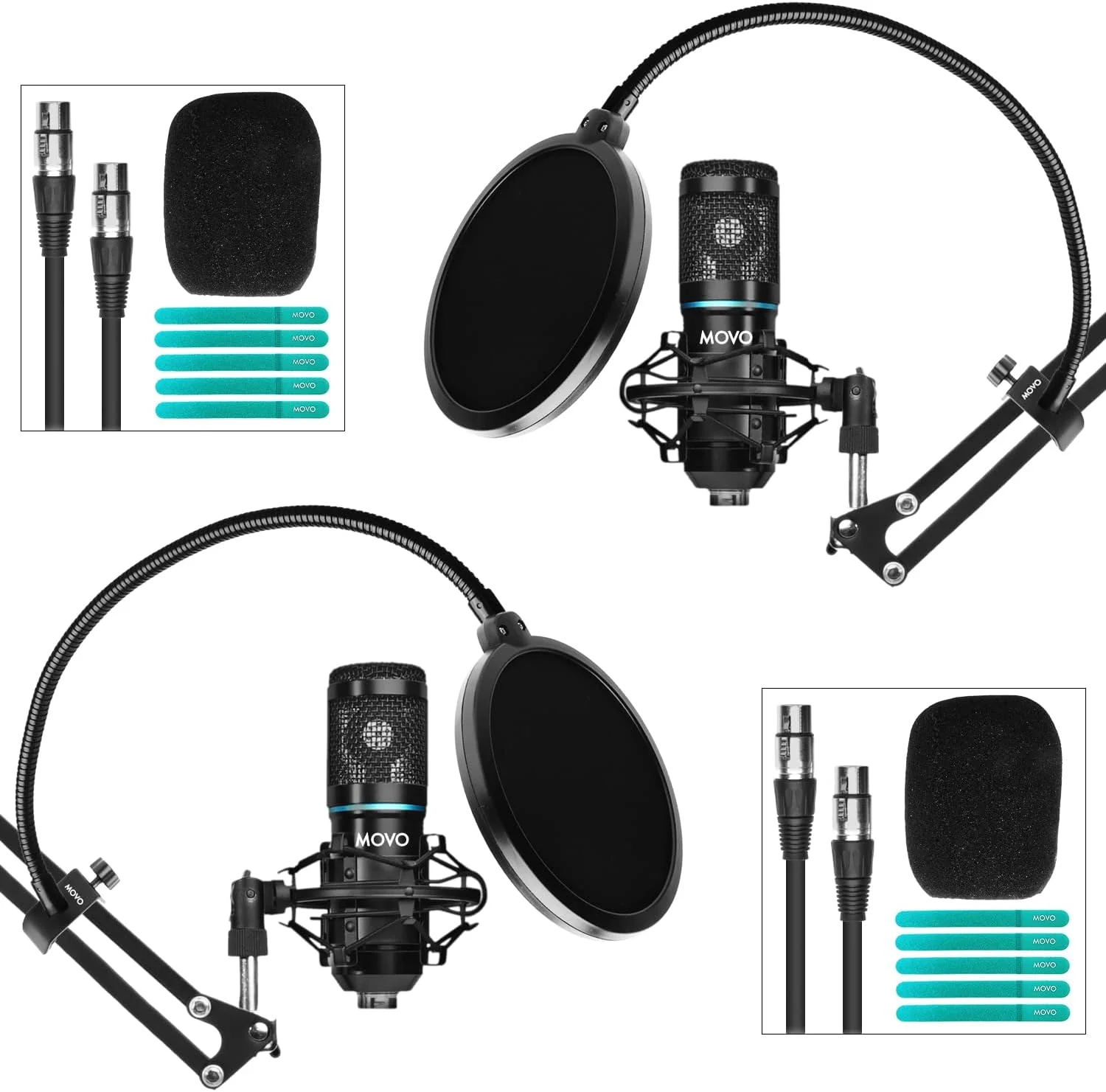 کیت میکروفون کاندنسر کاردیوئید یونیورسال Movo PodPak2A شامل 2 عدد میکروفون، به همراه پایه میکروفون بازویی قیچیشکل، لرزهگیر و فیلتر پاپ گردنی - مجموعه تجهیزات پادکست برای یوتیوب، پادکست و استریم کیت میکروفون کاندنسر کاردیوئید یونیورسال Movo PodPak2A شامل 2 عدد میکروفون، به همراه پایه میکروفون بازویی قیچیشکل، لرزهگیر و فیلتر پاپ گردنی - مجموعه تجهیزات پادکست برای یوتیوب، پادکست و استریم