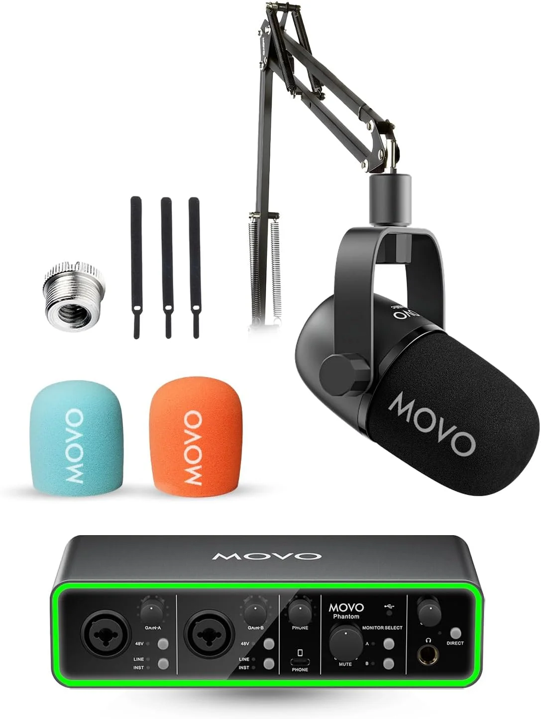 بسته رابط صوتی موسیقی Movo - رابط صوتی USB فانتوم، میکروفون دینامیک CastMic XLR و بازوی بوم - تجهیزات استودیویی حرفه ای برای نوازندگان، خوانندگان و تهیه کنندگان بسته رابط صوتی موسیقی Movo - رابط صوتی USB فانتوم، میکروفون دینامیک CastMic XLR و بازوی بوم - تجهیزات استودیویی حرفه ای برای نوازندگان، خوانندگان و تهیه کنندگان