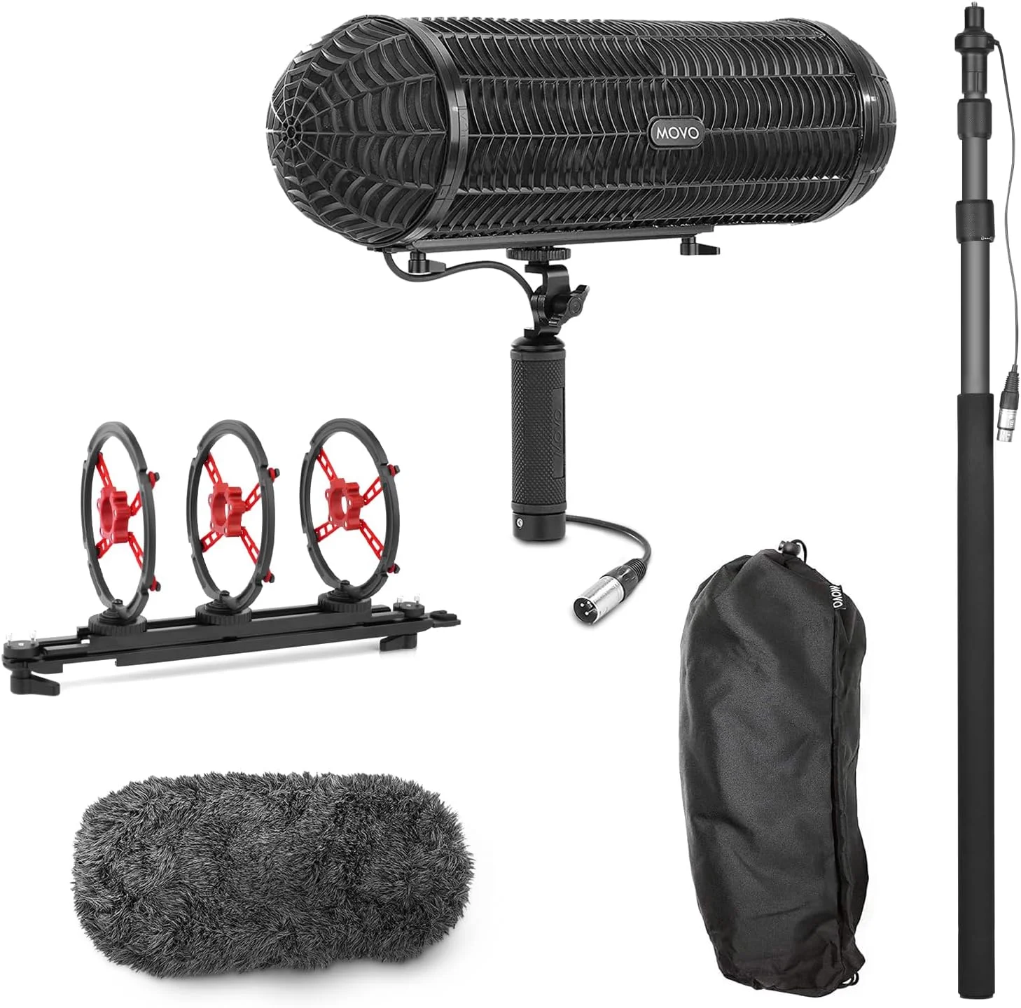 بسته تولید صدای موقعیت مکانی Movo برای میکروفون های شاتگان - شامل بوم پل تلسکوپی 9.8 فوتی با کابل XLR یکپارچه و سیستم محافظت از بادگیر/لرزش بسته تولید صدای موقعیت مکانی Movo برای میکروفون های شاتگان - شامل بوم پل تلسکوپی 9.8 فوتی با کابل XLR یکپارچه و سیستم محافظت از بادگیر/لرزش