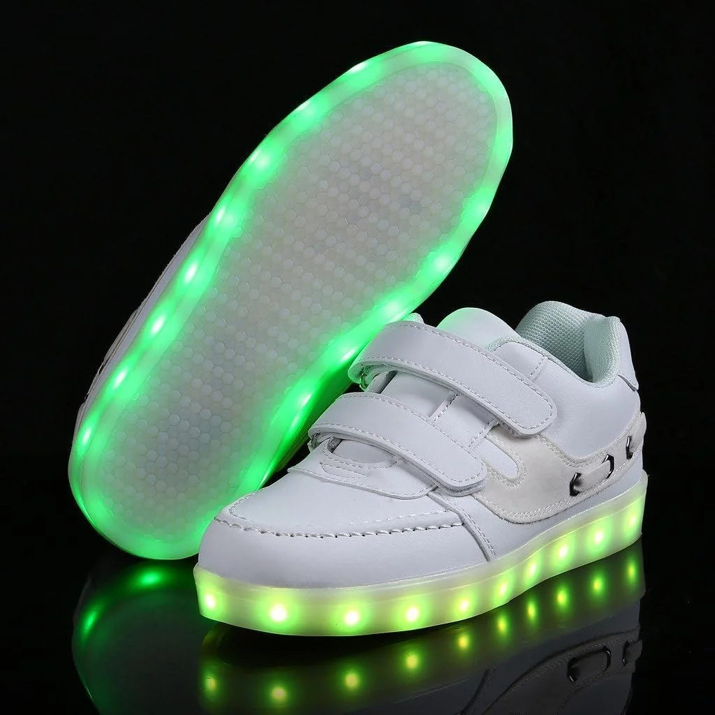 کفش های ال ای دی درخشان اسپورت LJ، کفش های چراغ دار پسرانه دخترانه، شارژ USB، کفش های کتانی ال ای دی چشمک زن 11 حالت رنگی (سایز 35 اروپا / 2 بریتانیا، سفید)