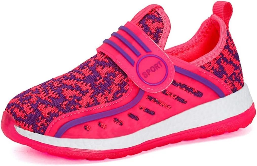کفش ورزشی سبک وزن LJ Sport بچگانه پسرانه و دخترانه، کفش پارچه ای بافتنی روزمره، کفش تنفس پذیر، کفش ورزشی (سایز 35/4B زنانه / 3D مردانه، صورتی)