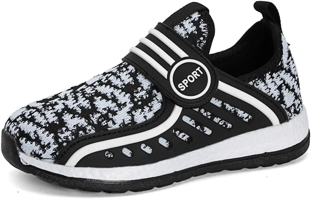 کفش ورزشی سبک وزن LJ Sport بچگانه پسرانه دخترانه، کفش پارچه بافتنی غیررسمی، کفش های تنفسی، کفش های ورزشی (26/9M US Toddler, مشکی)
