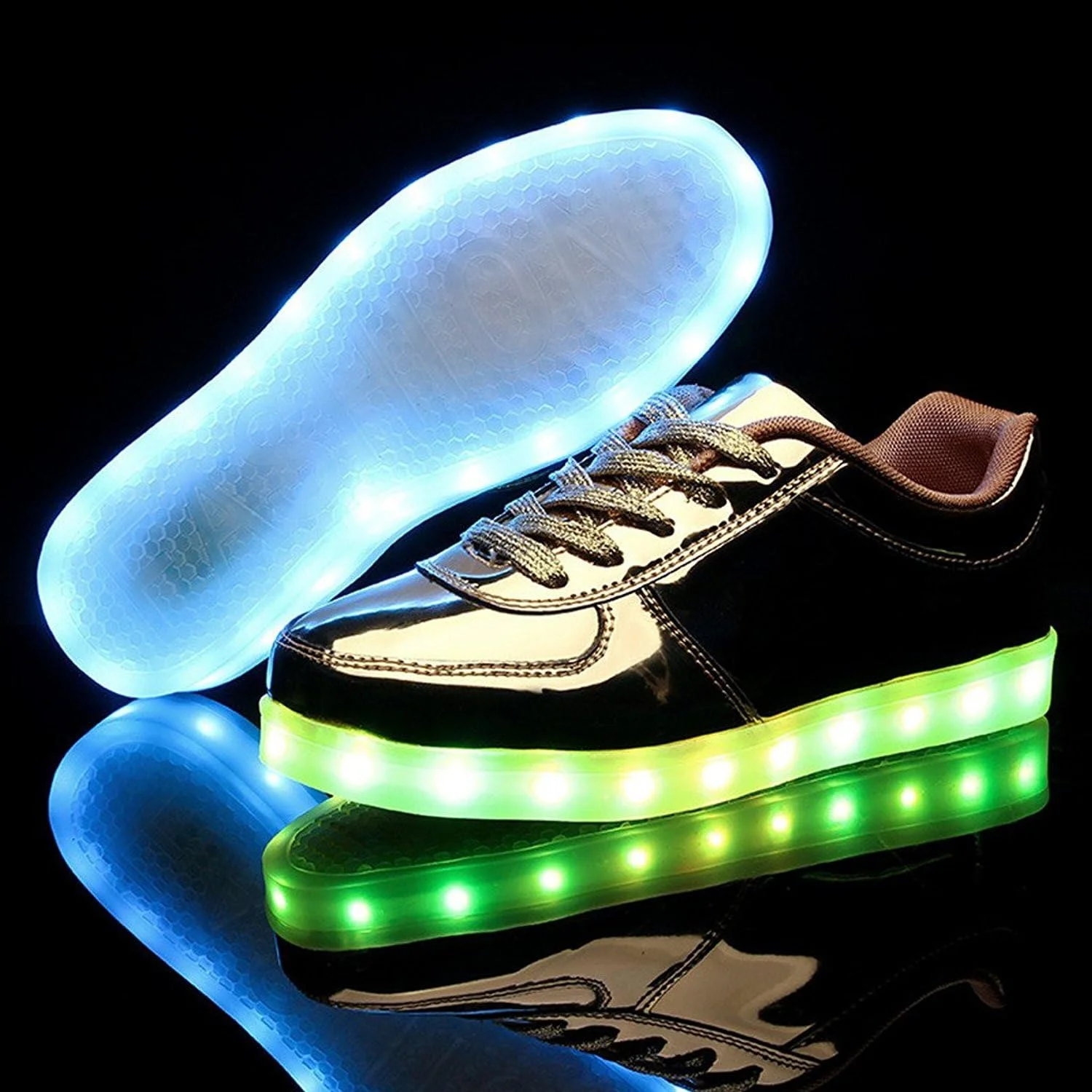 کفش ال ای دی اسپرت LJ پسرانه دخترانه، کفش های چراغ دار ساق کوتاه، شارژ USB، کفش های کتانی ال ای دی چشمک زن (25/8M US سایز کودک نوپا، طلایی)